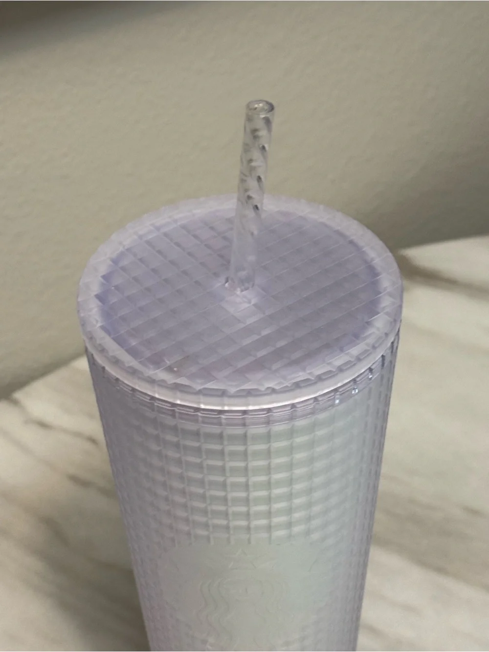 Starbucks Spring 2022 Soft Touch Iridescent Frost White Grid Tumbler in a 24 oz